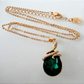 Water Drop Crystal Green Snake Pendant Necklace Snake Jewelry Serpent Chain Gold Tone Birthday Gift 18in.