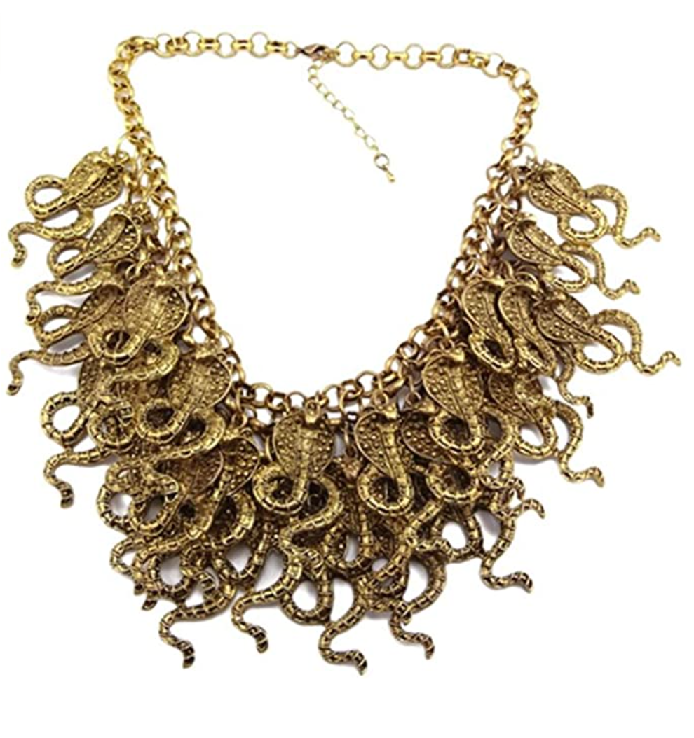 Medusa Snake Bib Necklace Cobra Snake Collar Jewelry Serpent Chain Birthday Gift Gold Color 18in.