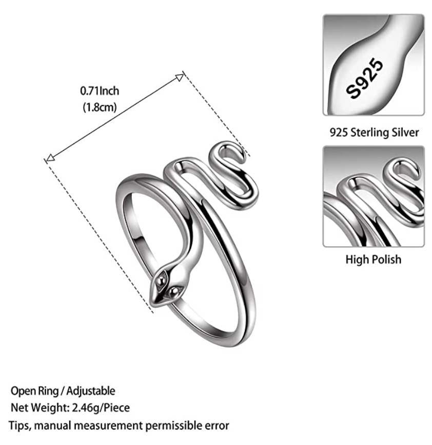 Snake Ring Snake Jewelry Serpent Ring Birthday Gift 925 Sterling Silver Gold Adjustable Ring