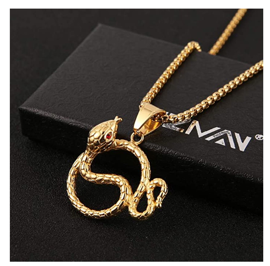 Red Eye Snake Necklace Snake Pendant Gothic Jewelry Snake Chain Birthday Gift Gold Silver Tone 24in.