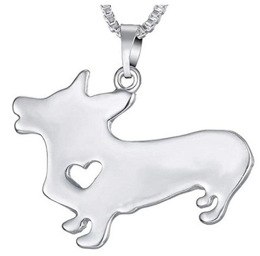 925 Sterling Silver Heart Corgi Necklace Corgi Pendant Jewelry Yorkie Dog Chain Love Doggy Puppy Birthday Gift 18in.