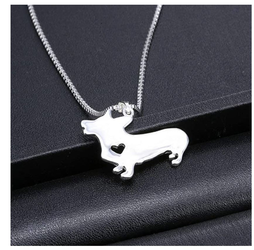 925 Sterling Silver Heart Corgi Necklace Corgi Pendant Jewelry Yorkie Dog Chain Love Doggy Puppy Birthday Gift 18in.