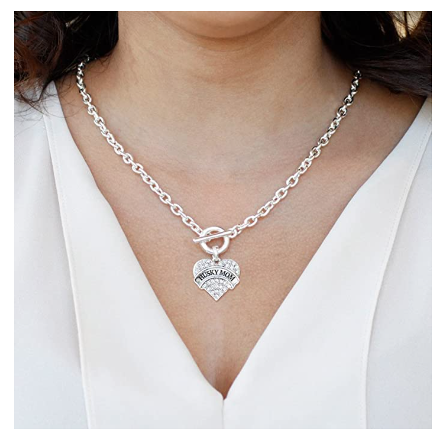 Husky Mom Necklace Heart Pendant Jewelry Love Dog Chain Love Doggy Puppy Birthday Gift 18in.