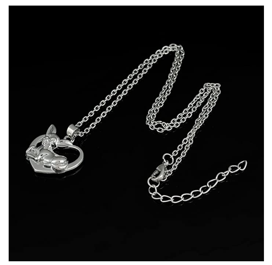 Chihuahua Heart Necklace Doggy Chihuahua Pendant Jewelry Love Dog Chain Birthday Gift Silver Tone 20in.