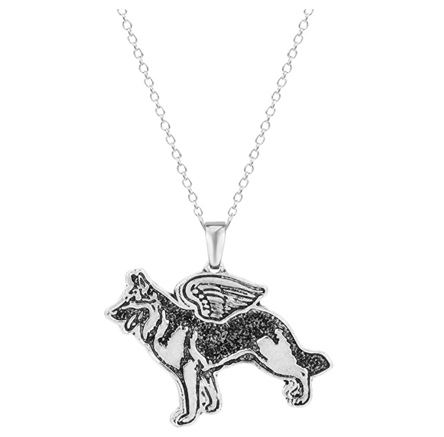 Husky Wings Necklace German Shepherd Head Pendant Jewelry Husky Dog Chain Doggy Puppy Birthday Gift 18in.