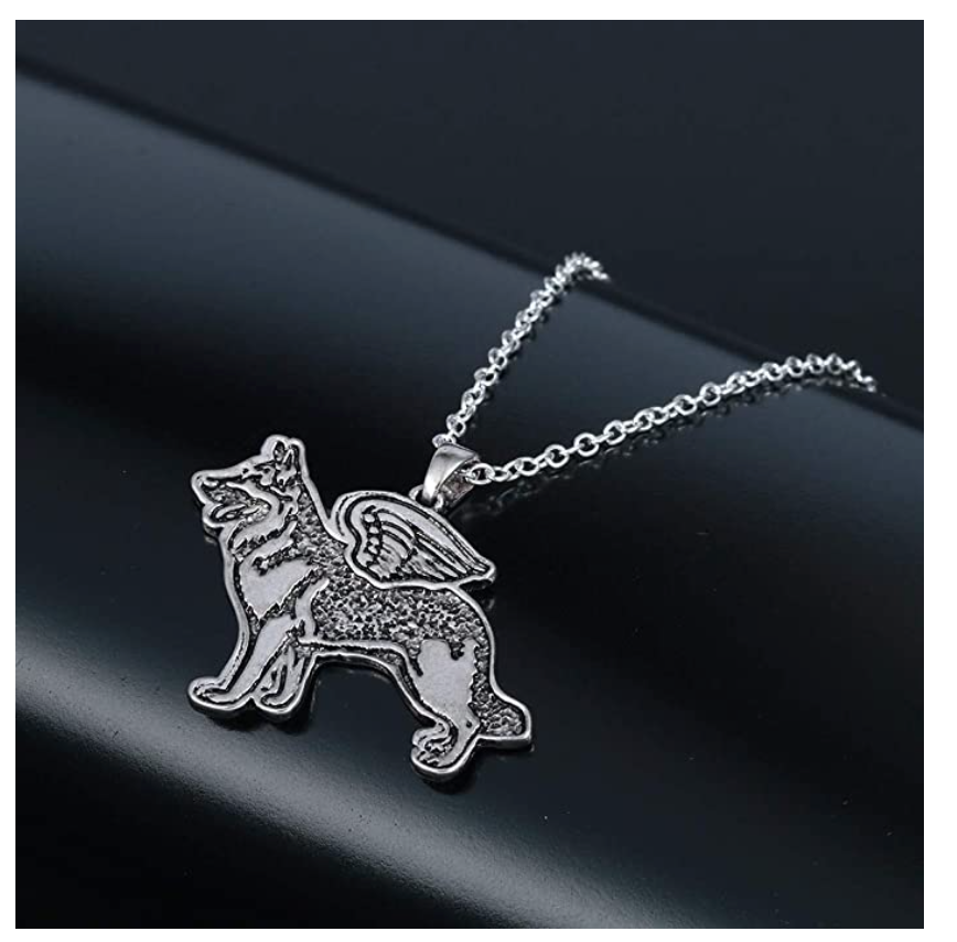 Husky Wings Necklace German Shepherd Head Pendant Jewelry Husky Dog Chain Doggy Puppy Birthday Gift 18in.