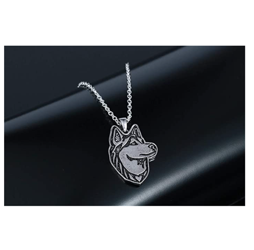 Husky Wings Necklace German Shepherd Head Pendant Jewelry Husky Dog Chain Doggy Puppy Birthday Gift 18in.