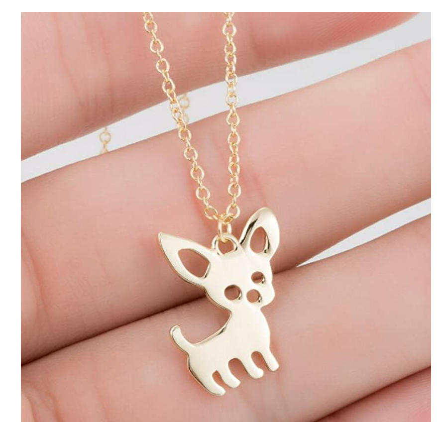 Small Chihuahua Necklace Doggy Chihuahua Pendant Puppy Jewelry Dog Chain Birthday Gift Rose Gold Tone 18in.