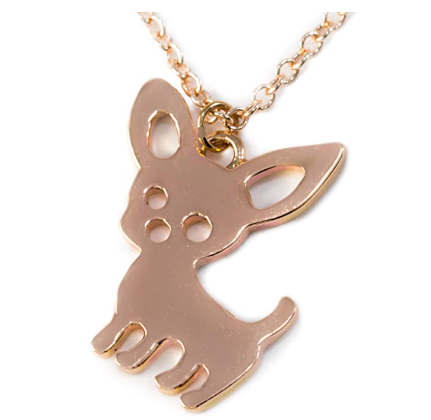 Small Chihuahua Necklace Doggy Chihuahua Pendant Puppy Jewelry Dog Chain Birthday Gift Rose Gold Tone 18in.