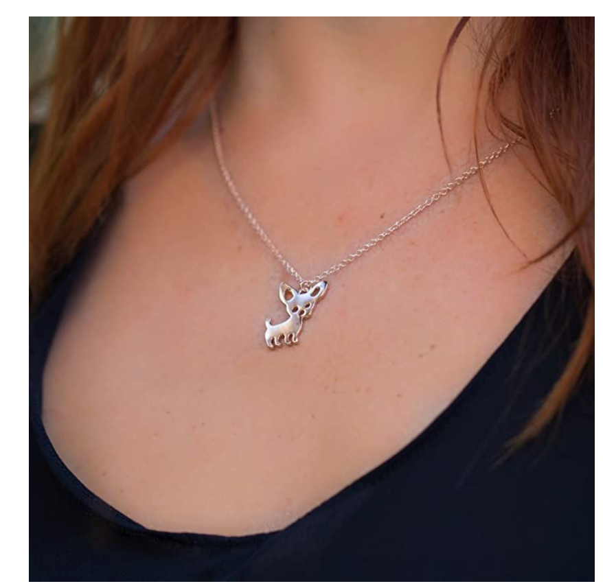 Small Chihuahua Necklace Doggy Chihuahua Pendant Puppy Jewelry Dog Chain Birthday Gift Rose Gold Tone 18in.