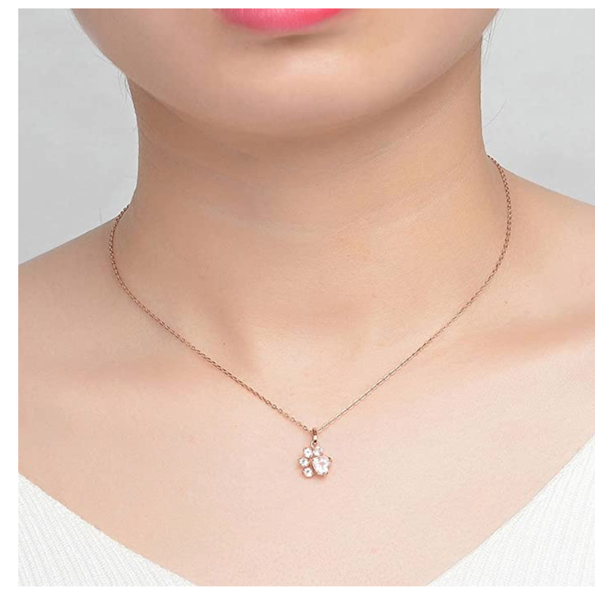 Pink Simulated Diamonds Dog Paw Pendant Dog Paw Print Necklace Jewelry Dog Chain Puppy Birthday Gift 18in.
