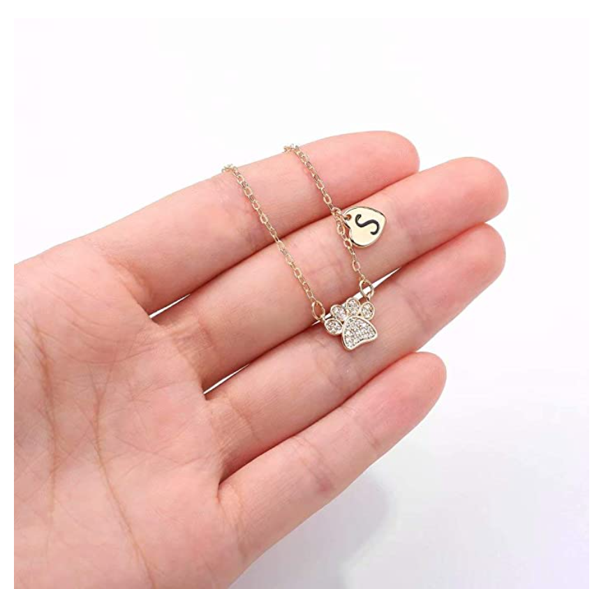 Small Paw Print Letter Pendant Dog Necklace Jewelry Dog Chain Puppy Birthday Gift 18in.