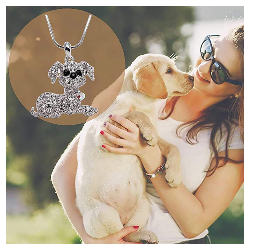 Puppy Dog Pendant Simulated Diamond Dog Necklace Jewelry Dog Chain Birthday Gift 18in.