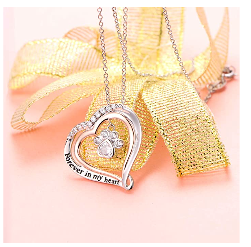 Simulated Diamond Love Paw Print Pendant Hear Dog Puppy Dog Necklace Jewelry Dog Chain Birthday Gift 925 Sterling Silver 18in.