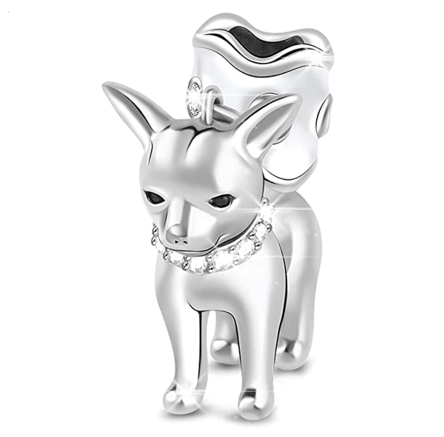Simulated Diamond Chihuahua Pendant Chihuahua Puppy Dog Charm Jewelry Dog Chain Birthday Gift 925 Sterling Silver 18in.