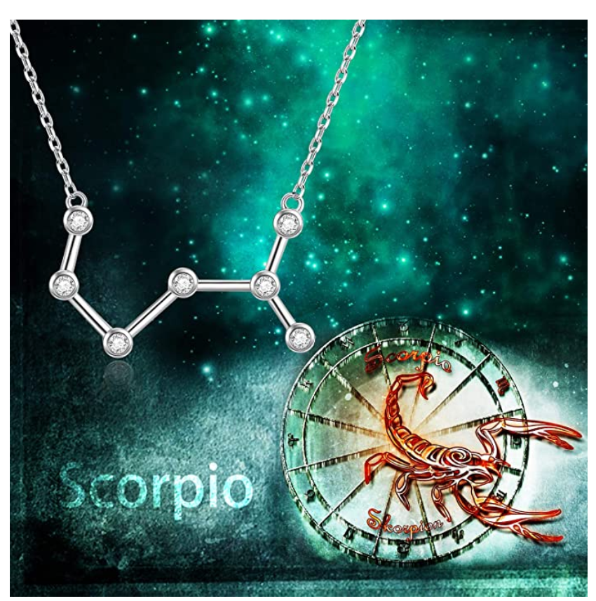 Scorpio Necklace Star System Chain Jewelry Scorpio Pendant Scorpion Zodiac Astrology Birthday Gift Simulated Diamond 925 Sterling Silver 18in.