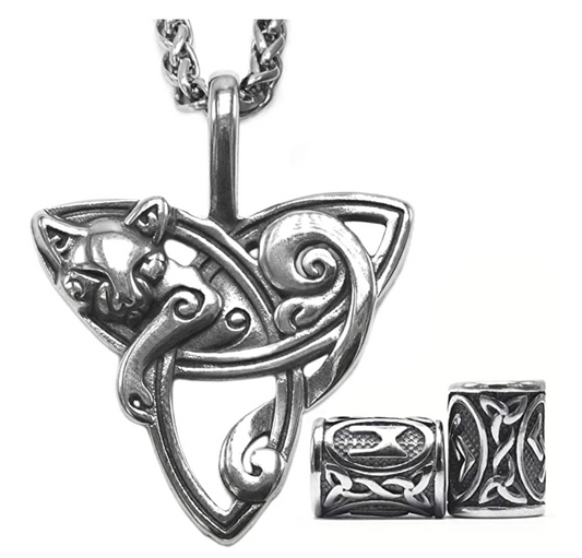 Triquetra Cat Necklace Celtic Trinity Knot Zodiac Charm Pendant Jewelry Kitty Chain Birthday Gift 20in.