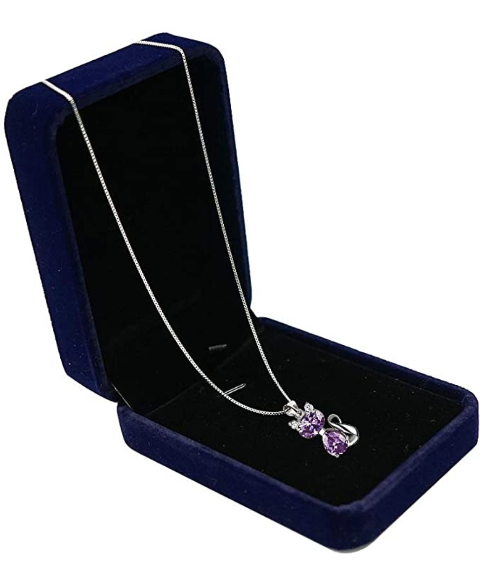 Purple Cat Necklace Cat Paw Print Pendant Jewelry Kitty Chain Birthday Gift Simulated Diamonds 18in.