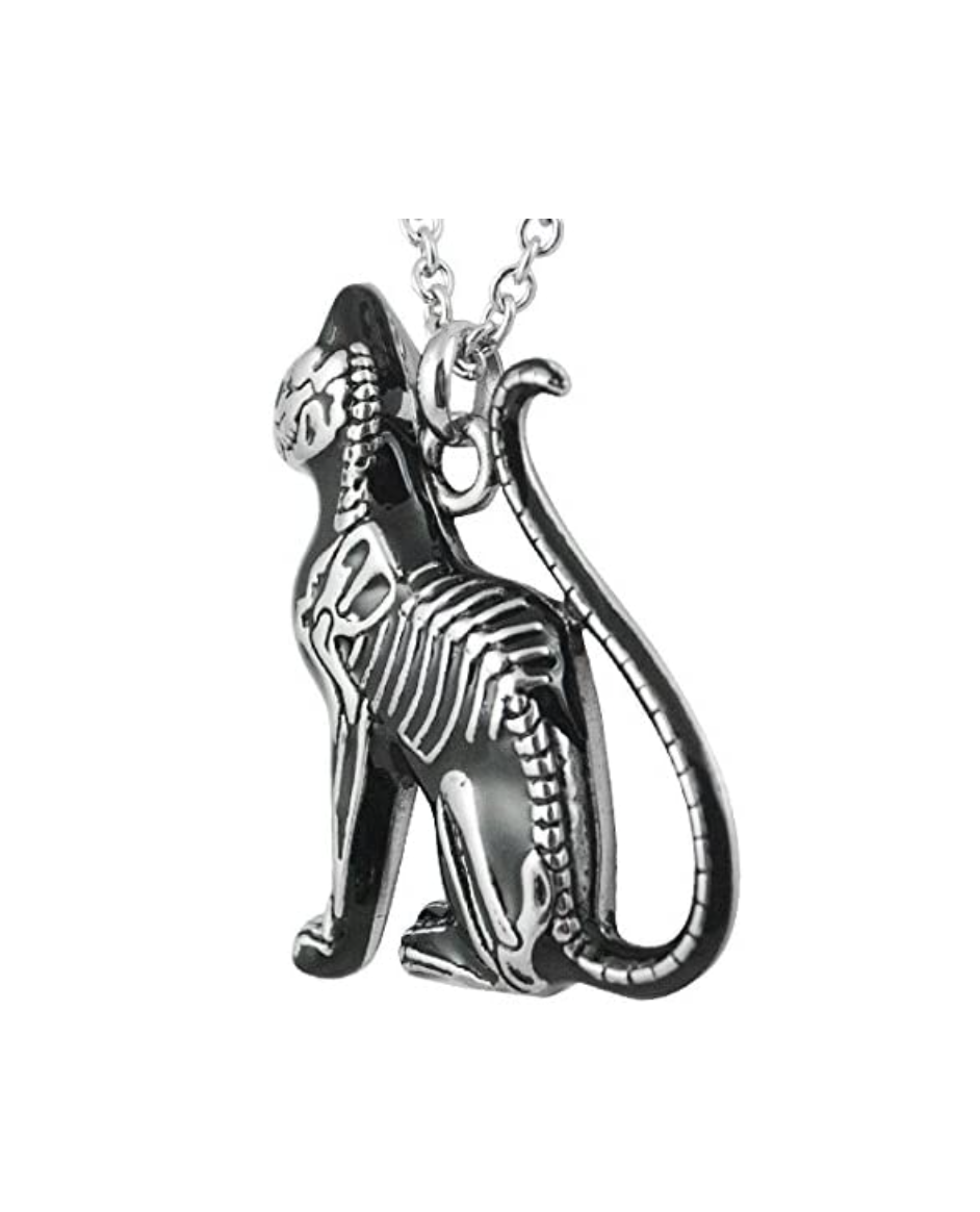 Feral Bone Cat Skeleton Necklace Cat Bones Pendant Jewelry Kitty Chain Birthday Gift 28in.