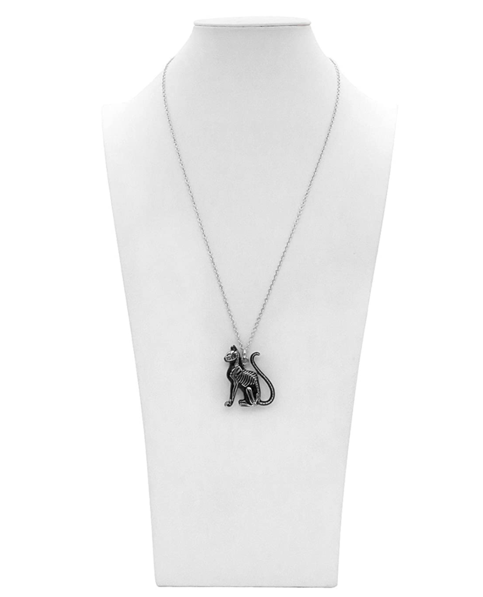 Feral Bone Cat Skeleton Necklace Cat Bones Pendant Jewelry Kitty Chain Birthday Gift 28in.