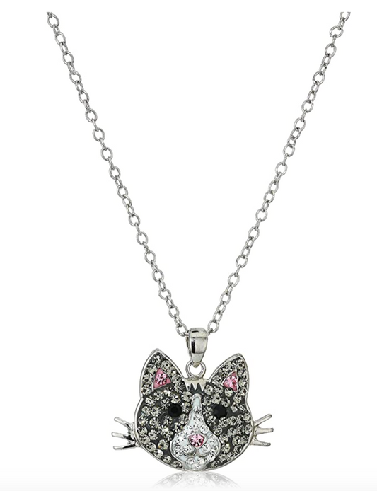 Cute Cat Face Necklace Cat Head Pendant Jewelry Kitty Chain Birthday Gift Simulated Diamonds 18in.