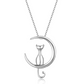 Cat Sitting on Moon Necklace Cat Crescent Moon Pendant Jewelry Kitty Chain Birthday Gift 925 Sterling Silver 18in.