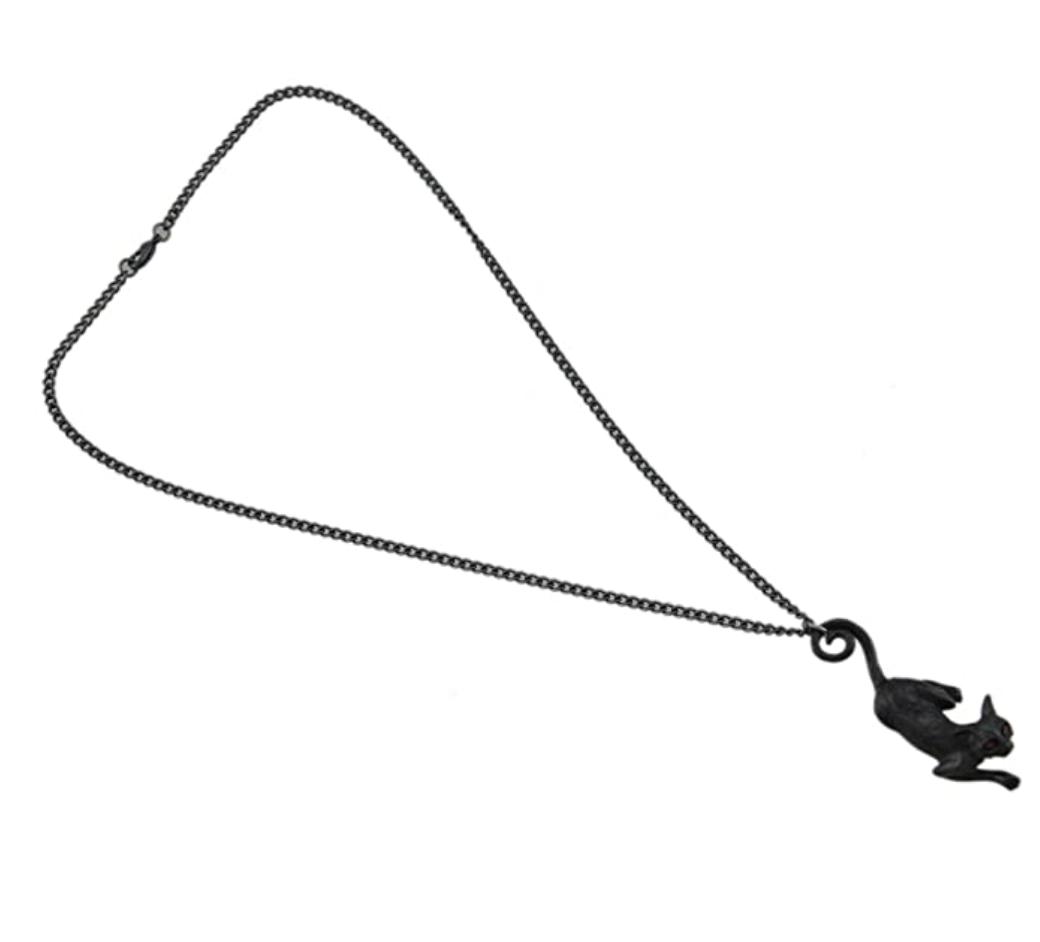 Black Cat Necklace Halloween Cat Pendant Jewelry Kitty Chain Birthday Gift 22in.