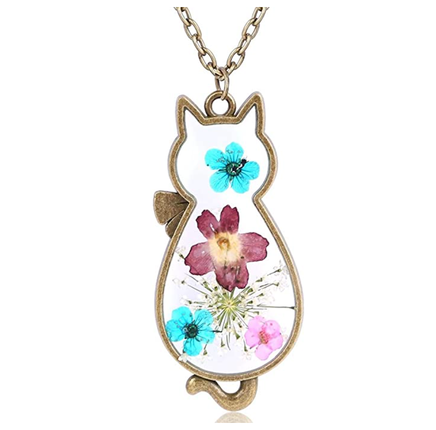 Retro Vintage Cat Cat Necklace Flower Cat Pendant Jewelry Kitty Chain Birthday Gift 24in.