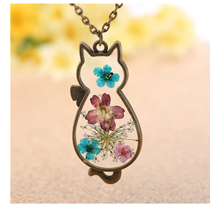 Retro Vintage Cat Cat Necklace Flower Cat Pendant Jewelry Kitty Chain Birthday Gift 24in.