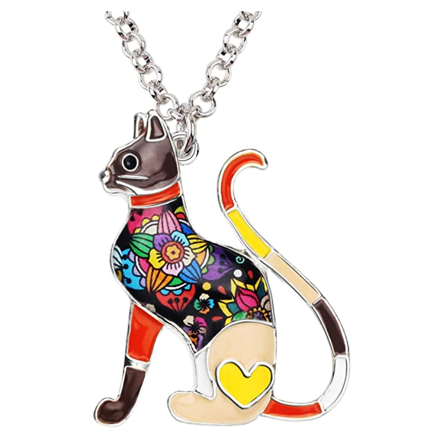 Fancy Colorful Cat Necklace Flower Kitty Cat Pendant Jewelry Cat Chain Birthday Gift 18in.