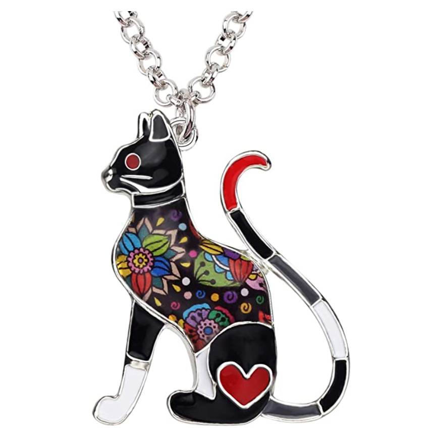 Fancy Colorful Cat Necklace Flower Kitty Cat Pendant Jewelry Cat Chain Birthday Gift 18in.