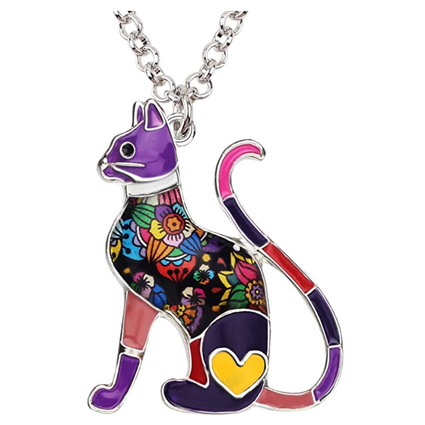 Fancy Colorful Cat Necklace Flower Kitty Cat Pendant Jewelry Cat Chain Birthday Gift 18in.