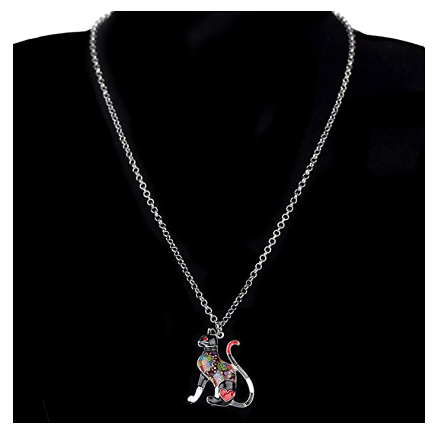 Fancy Colorful Cat Necklace Flower Kitty Cat Pendant Jewelry Cat Chain Birthday Gift 18in.