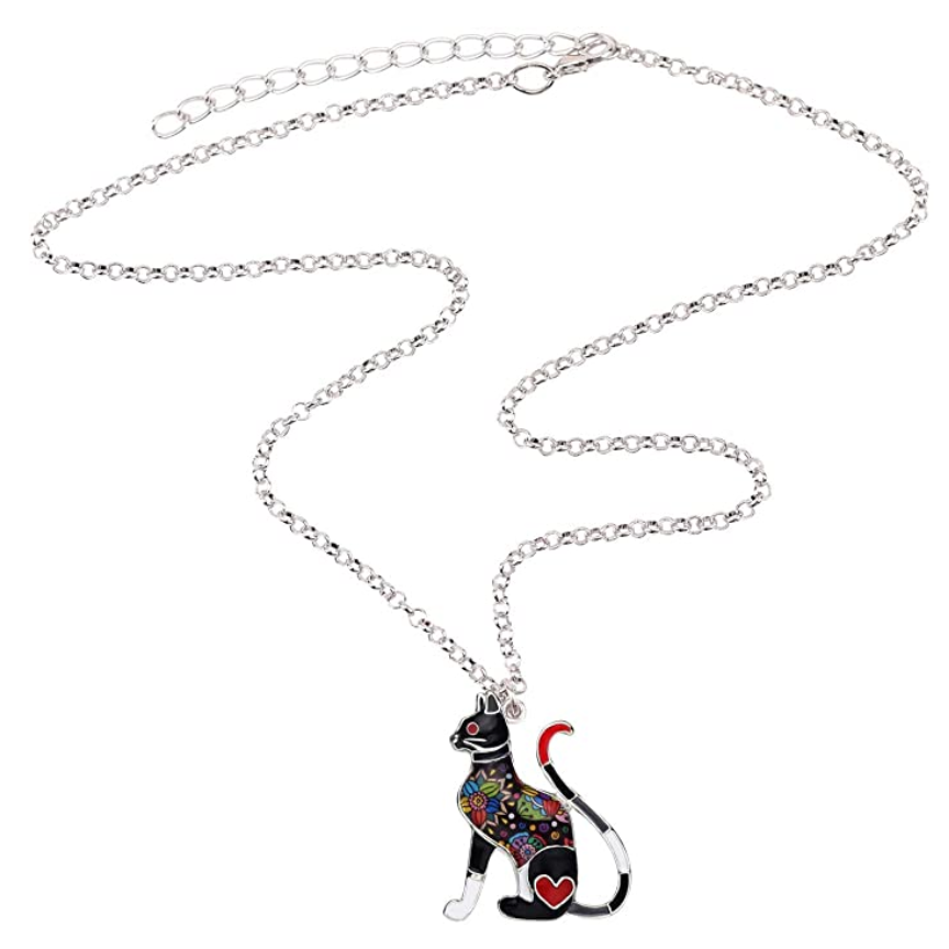 Fancy Colorful Cat Necklace Flower Kitty Cat Pendant Jewelry Cat Chain Birthday Gift 18in.