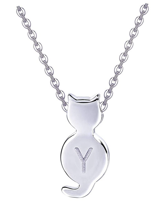 Cat Initial Necklace Kitty Cat Letter Pendant Jewelry Cat Name Chain Birthday Gift 16in.