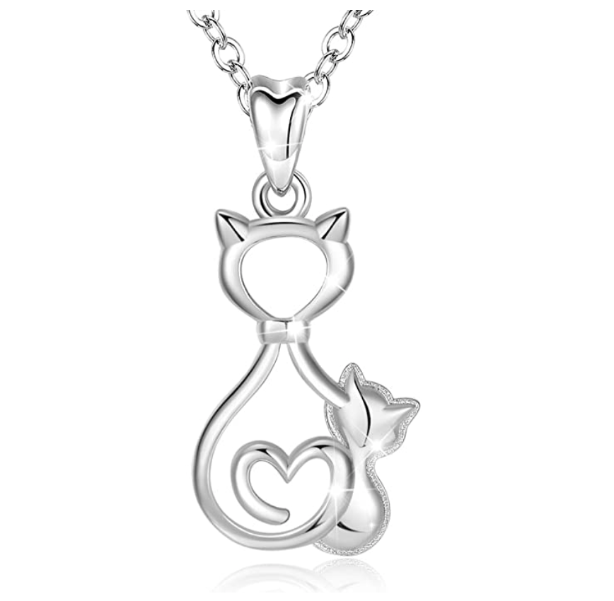 Baby Kitty Cat Necklace Kitty Cat Family Pendant Jewelry Love Heart Cat Chain Birthday Gift 925 Sterling Silver 18in.