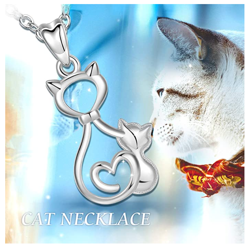 Baby Kitty Cat Necklace Kitty Cat Family Pendant Jewelry Love Heart Cat Chain Birthday Gift 925 Sterling Silver 18in.