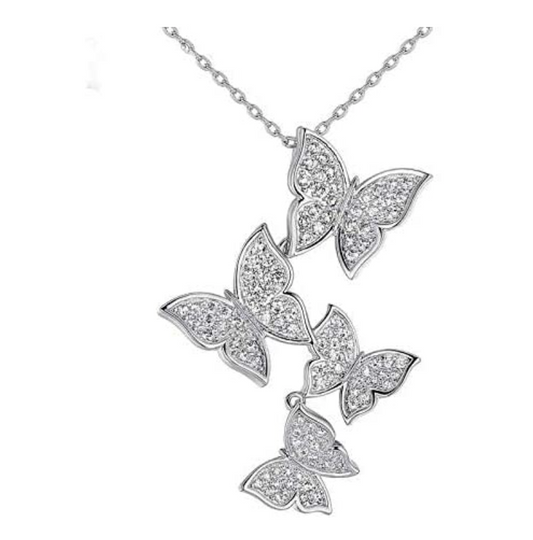 Butterfly Family Necklace Diamond Butterfly Pendants Jewelry Butterfly Chain Birthday Gift 925 Sterling Silver 18in.