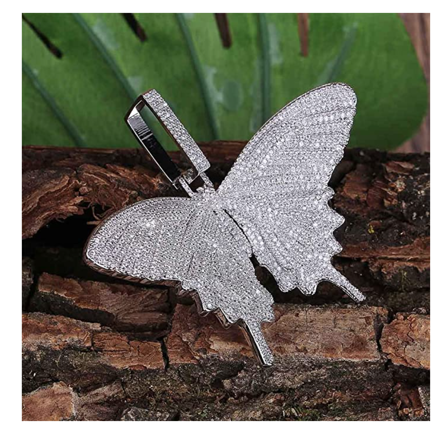 Butterfly Necklace Simulated Diamond Butterfly Pendants Hip Hop Jewelry Butterfly Chain Birthday Gift 24in.