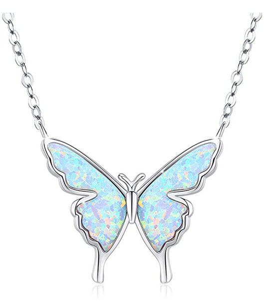 Butterfly Necklace Created Blue Opal Butterfly Pendants Jewelry Chain Birthday Gift 925 Sterling Silver 18in.