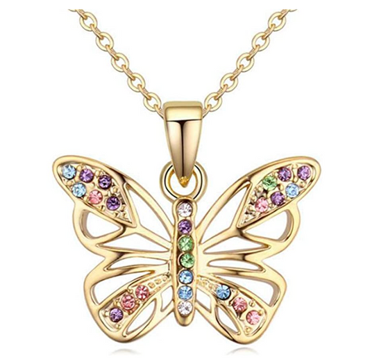 Butterfly Necklace Simulated Diamond Rainbow Butterfly Pendants Jewelry Butterfly Chain Birthday Gift 18in.