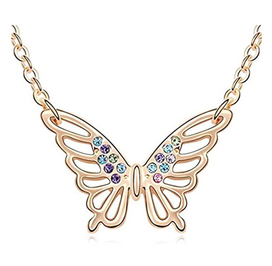 Fancy Butterfly Necklace Simulated Diamond Butterfly Pendants Jewelry Butterfly Chain Birthday Gift 18in.