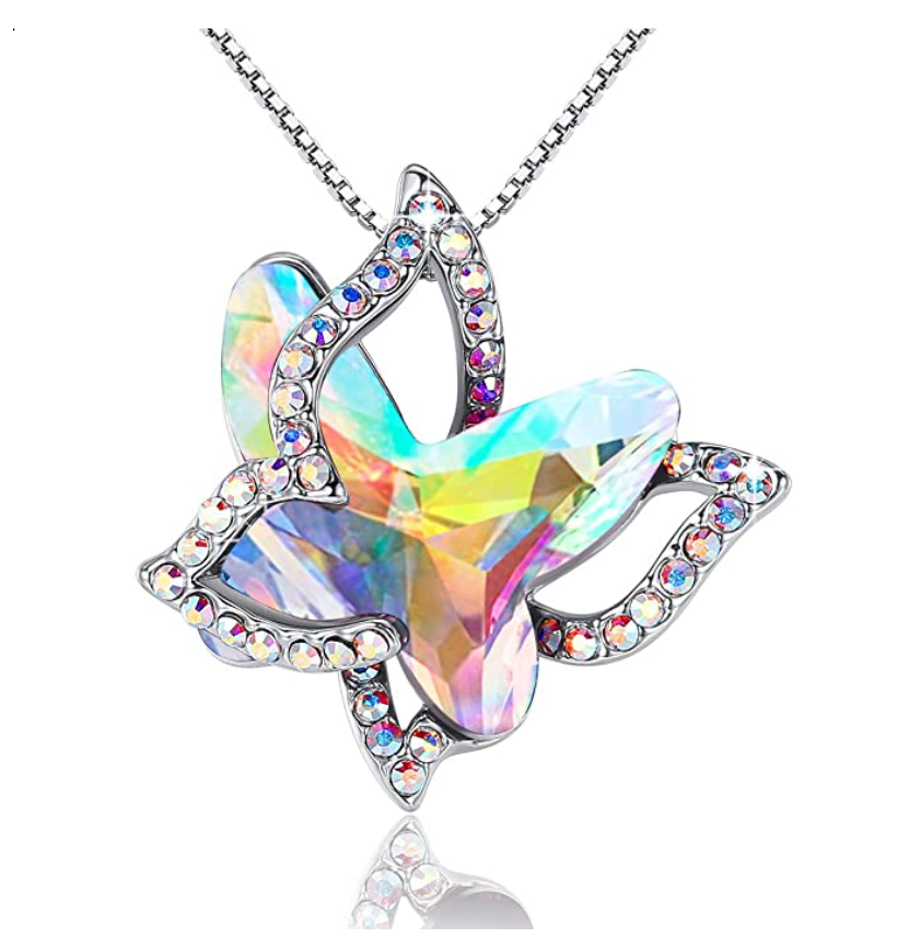 Butterfly Birthstone Necklace Butterfly Pendants Jewelry Butterfly Created Gemstone Chain Birthday Gift Silver Color Simulated Diamonds 18in.