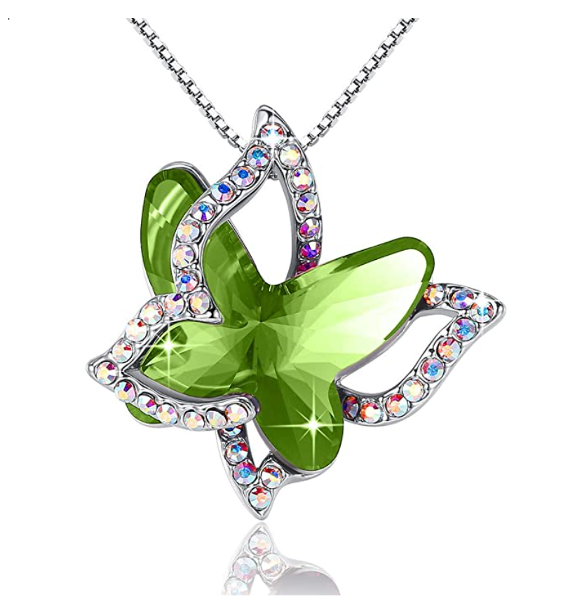 Butterfly Birthstone Necklace Butterfly Pendants Jewelry Butterfly Created Gemstone Chain Birthday Gift Silver Color Simulated Diamonds 18in.