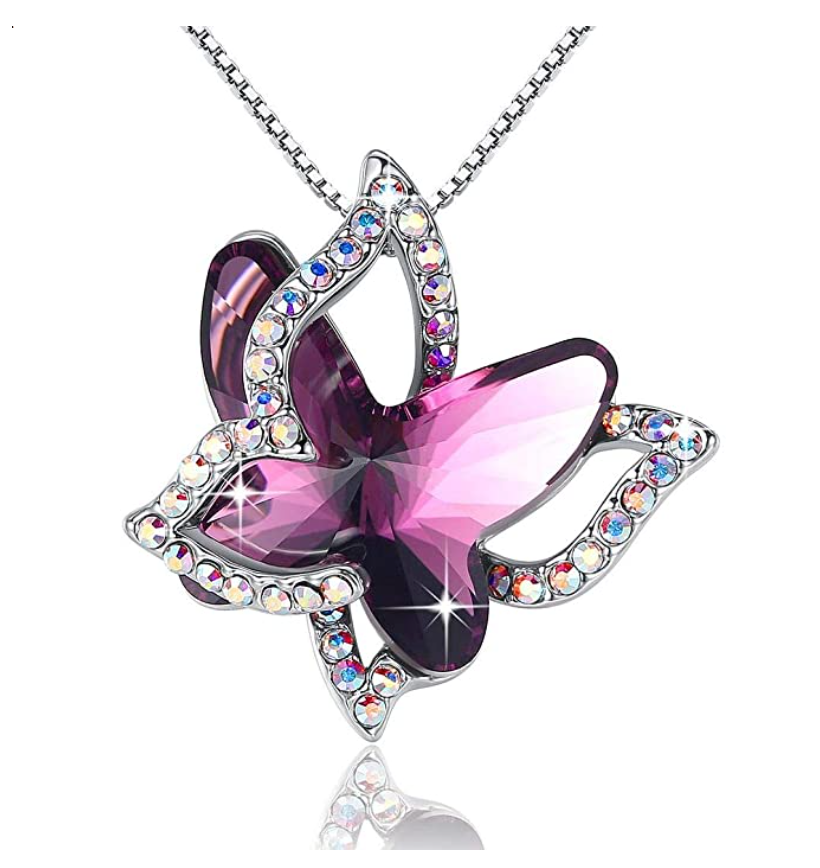 Butterfly Birthstone Necklace Butterfly Pendants Jewelry Butterfly Created Gemstone Chain Birthday Gift Silver Color Simulated Diamonds 18in.