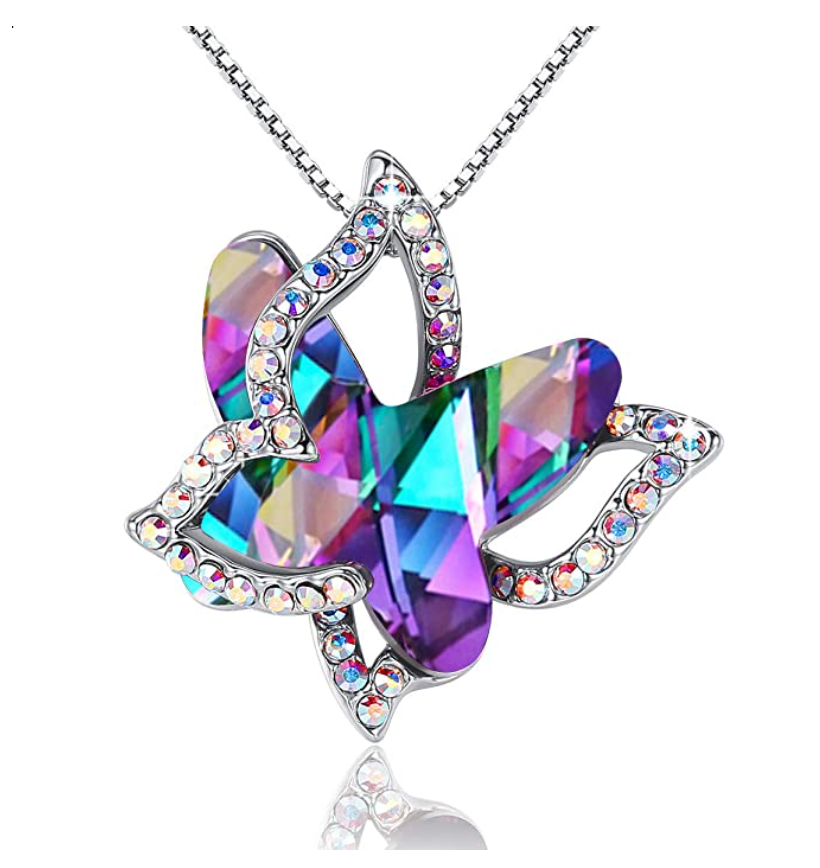 Butterfly Birthstone Necklace Butterfly Pendants Jewelry Butterfly Created Gemstone Chain Birthday Gift Silver Color Simulated Diamonds 18in.