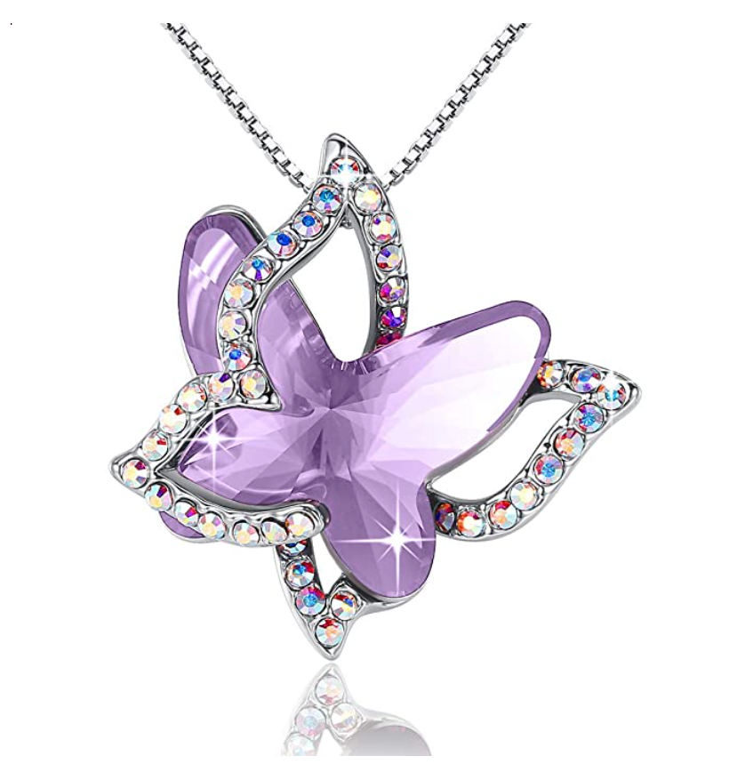 Butterfly Birthstone Necklace Butterfly Pendants Jewelry Butterfly Created Gemstone Chain Birthday Gift Silver Color Simulated Diamonds 18in.