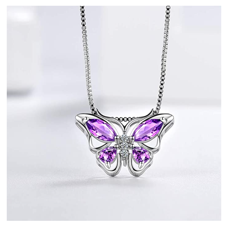 Beautiful Butterfly Birthstone Necklace Butterfly Pendants Jewelry Butterfly Created Gemstone Chain Birthday Gift Silver Color Simulated Diamonds 18in.