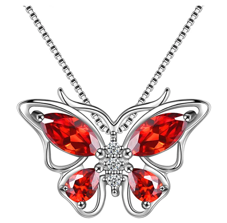 Beautiful Butterfly Birthstone Necklace Butterfly Pendants Jewelry Butterfly Created Gemstone Chain Birthday Gift Silver Color Simulated Diamonds 18in.