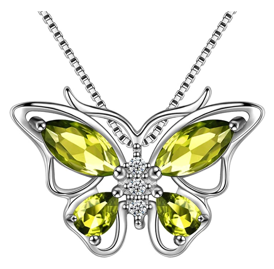 Beautiful Butterfly Birthstone Necklace Butterfly Pendants Jewelry Butterfly Created Gemstone Chain Birthday Gift Silver Color Simulated Diamonds 18in.